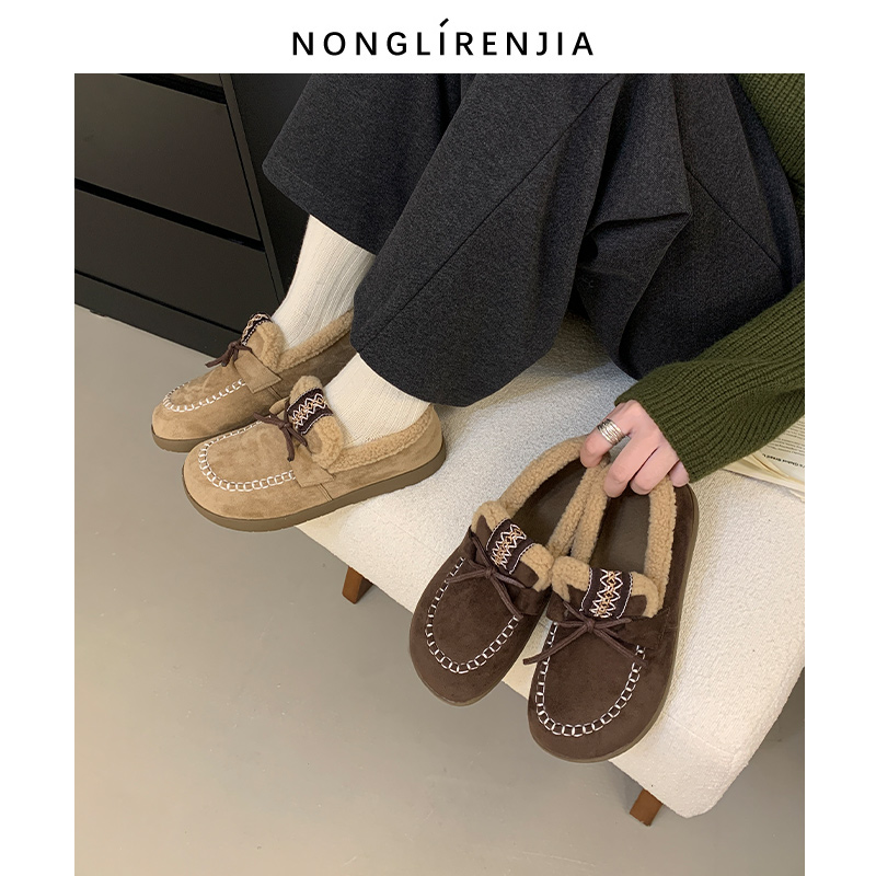 弄里人佳大码女鞋41-42码25冬新款复古风加绒保暖大棉鞋40毛毛鞋