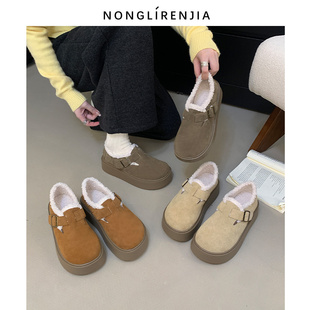 43码 单鞋 25新款 42宽胖脚 弄里人佳大码 厚底加绒毛休闲棉鞋 女鞋