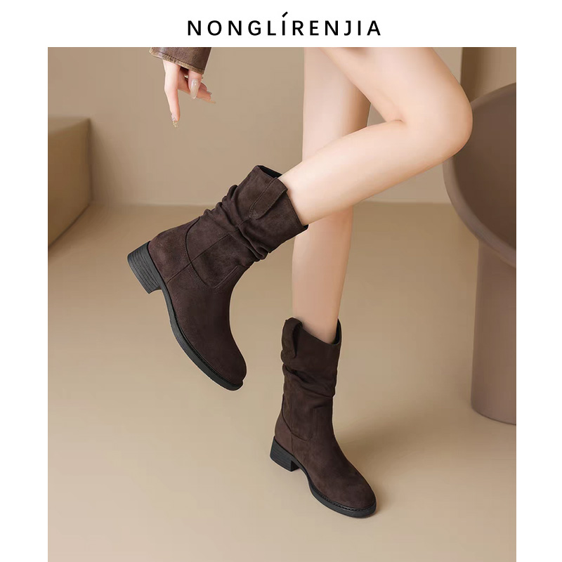 弄里人佳大码女鞋堆堆靴子中筒靴