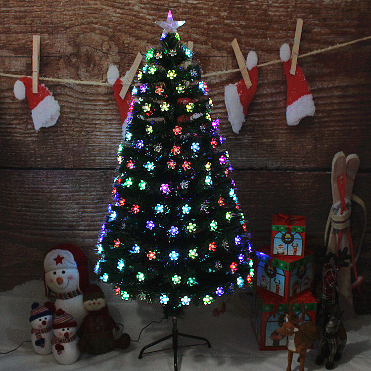 圣诞节装饰品七彩发光梅花光纤圣诞树LED闪光树商场店面布置摆件