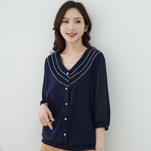 气质V领波浪边套头上衣秋2025胖妹妹七分袖 艾依琪格胖mm大码 女装