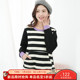休闲圆领大口袋条纹针织上衣胖mm长袖 艾依琪格大码 卫衣女2025新款