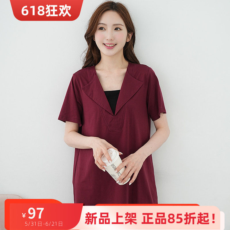艾依琪格2026年短袖大码女胖mm减龄翻领拼接假两件上衣胖妹妹夏装