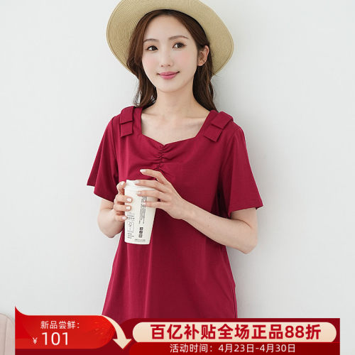 大码胖mm显瘦蝴蝶结中长短袖