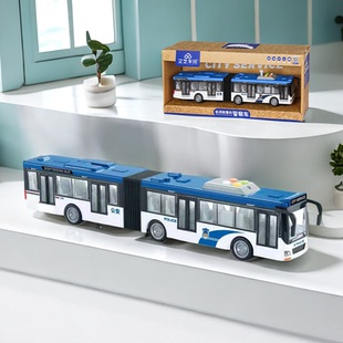 文艺车玩开门警察巴士双节公交车会讲故事 玩具车巴士模型玩具车