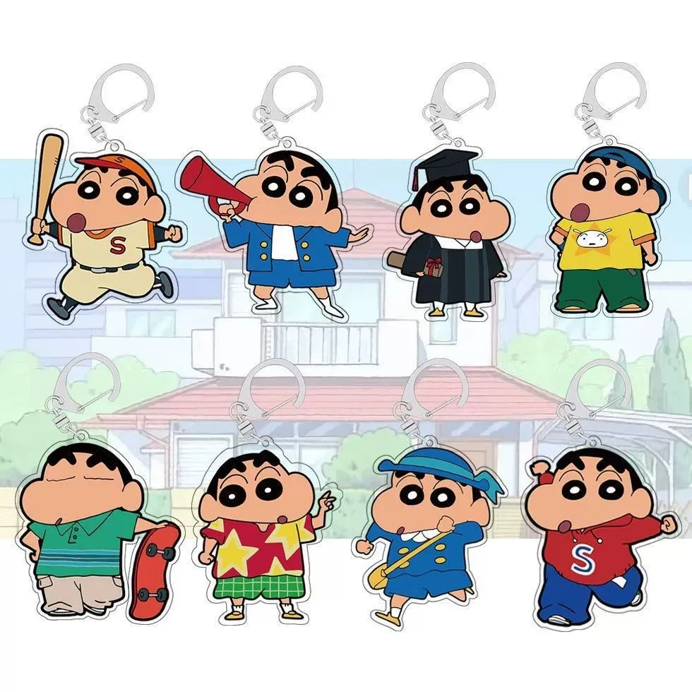 新款蜡笔小新ins动漫钥匙扣可爱卡通书包透明亚克力挂件配饰