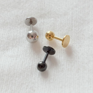 0.8mm细杆钛钢耳环简约不锈钢平底耳骨钉时尚圆球小耳朵耳屏钉