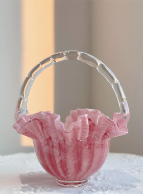 顺丰包邮法式中古手作粉色玻璃