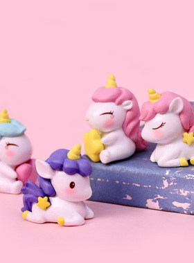 可爱迷你独角兽模型公仔玩具桌面摆件手办仿真小白马装饰创意礼品