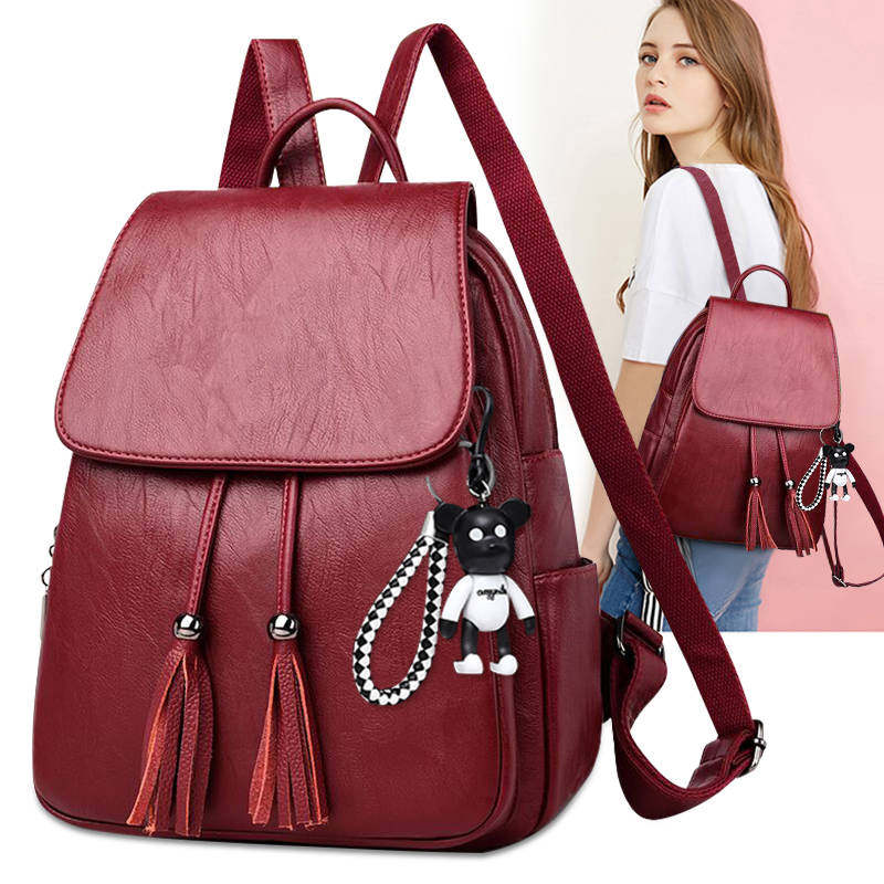 双肩包包女2025新款韩版潮百搭休闲软皮PU大容量书包女士旅行背包