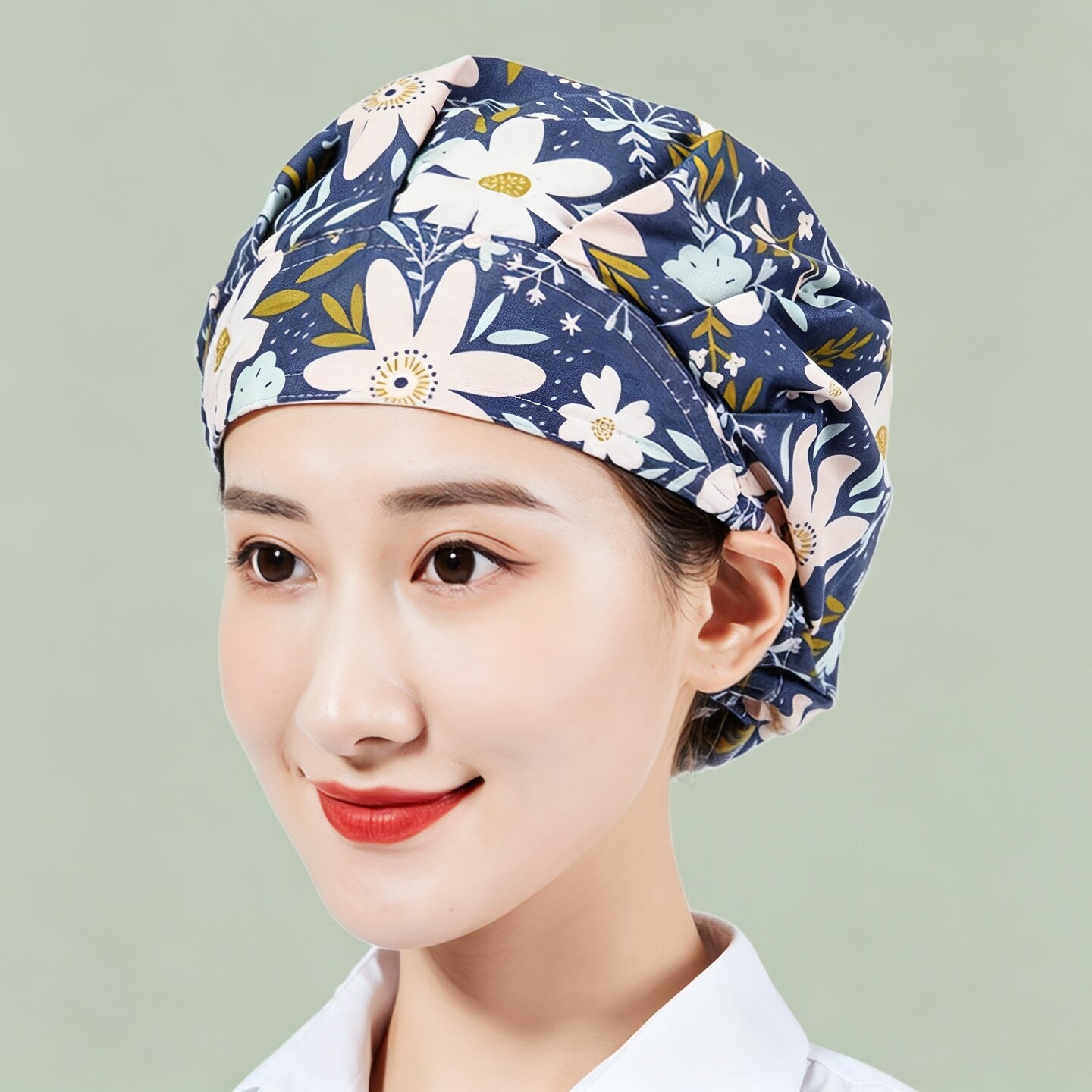 纯棉帽女医生牙科口腔护士帽长发包头印花蓬蓬帽女防油烟厨房透气图片