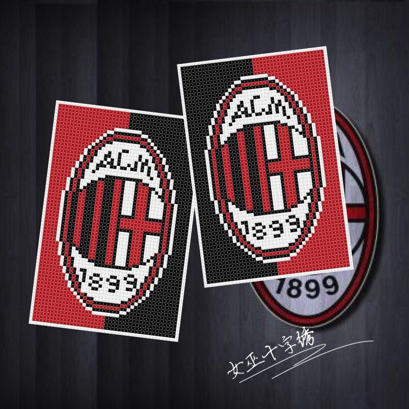 女巫十字绣 dmc绣线手工礼物交通卡套 足球队徽之ac米兰 送护角