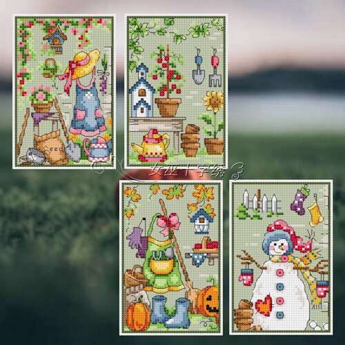 十字绣卡套自己绣风景农庄四季