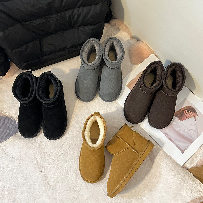 真皮大码男短筒情侣款雪地靴女2025冬季新款皮毛一体加厚防滑棉靴,女鞋,时尚雪地靴,淘宝优惠券,粉丝福利购,淘宝优惠卷