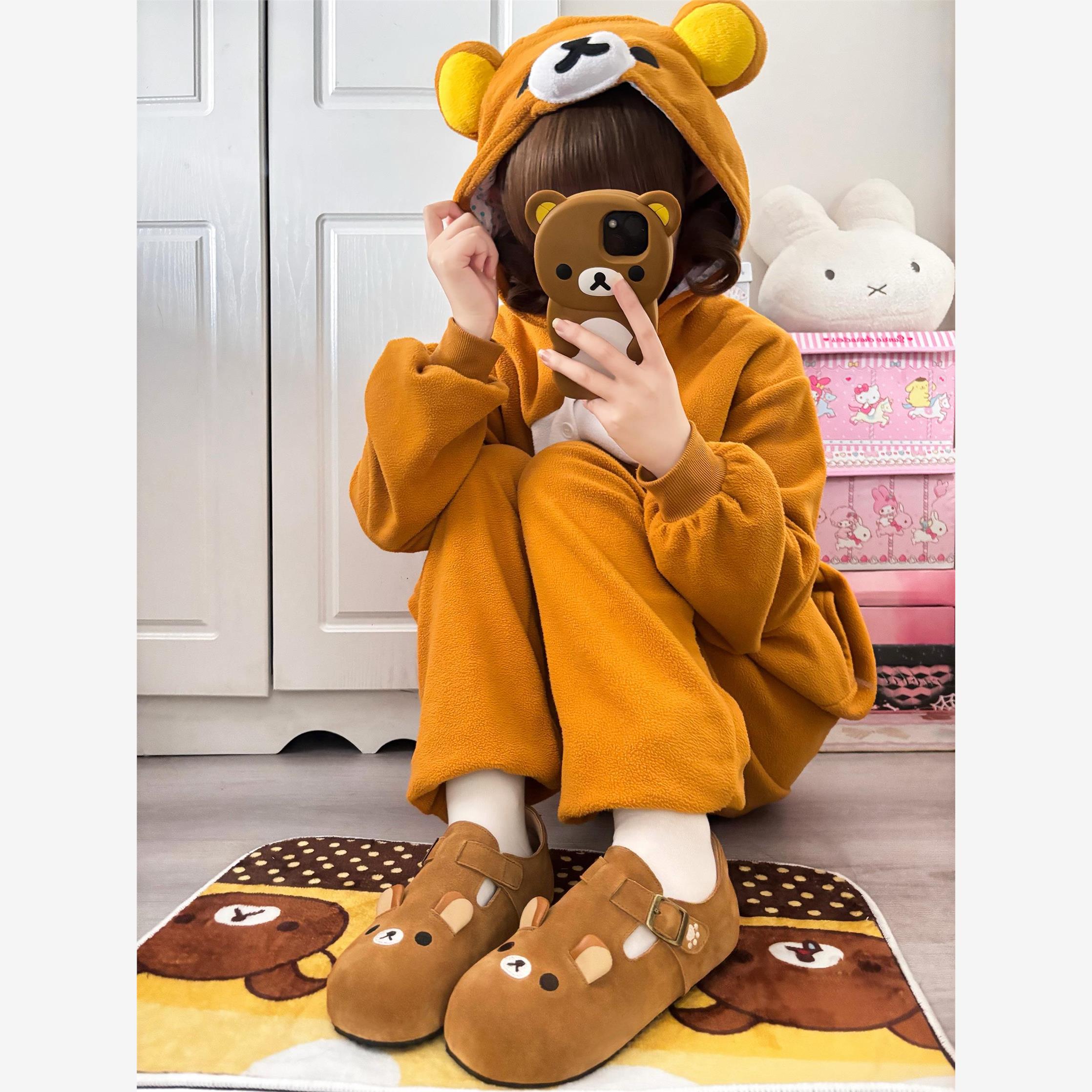 真皮轻松熊勃肯鞋棕色棕色日常可爱百搭木糠底鞋子女2025新款爆款