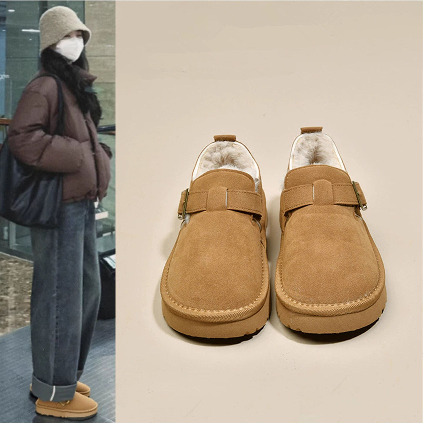 平底勃肯鞋女加绒保暖雪地靴女2025新款冬季乐福鞋豆豆鞋博肯棉鞋,女鞋,时尚雪地靴,淘宝优惠券,粉丝福利购,淘宝优惠卷