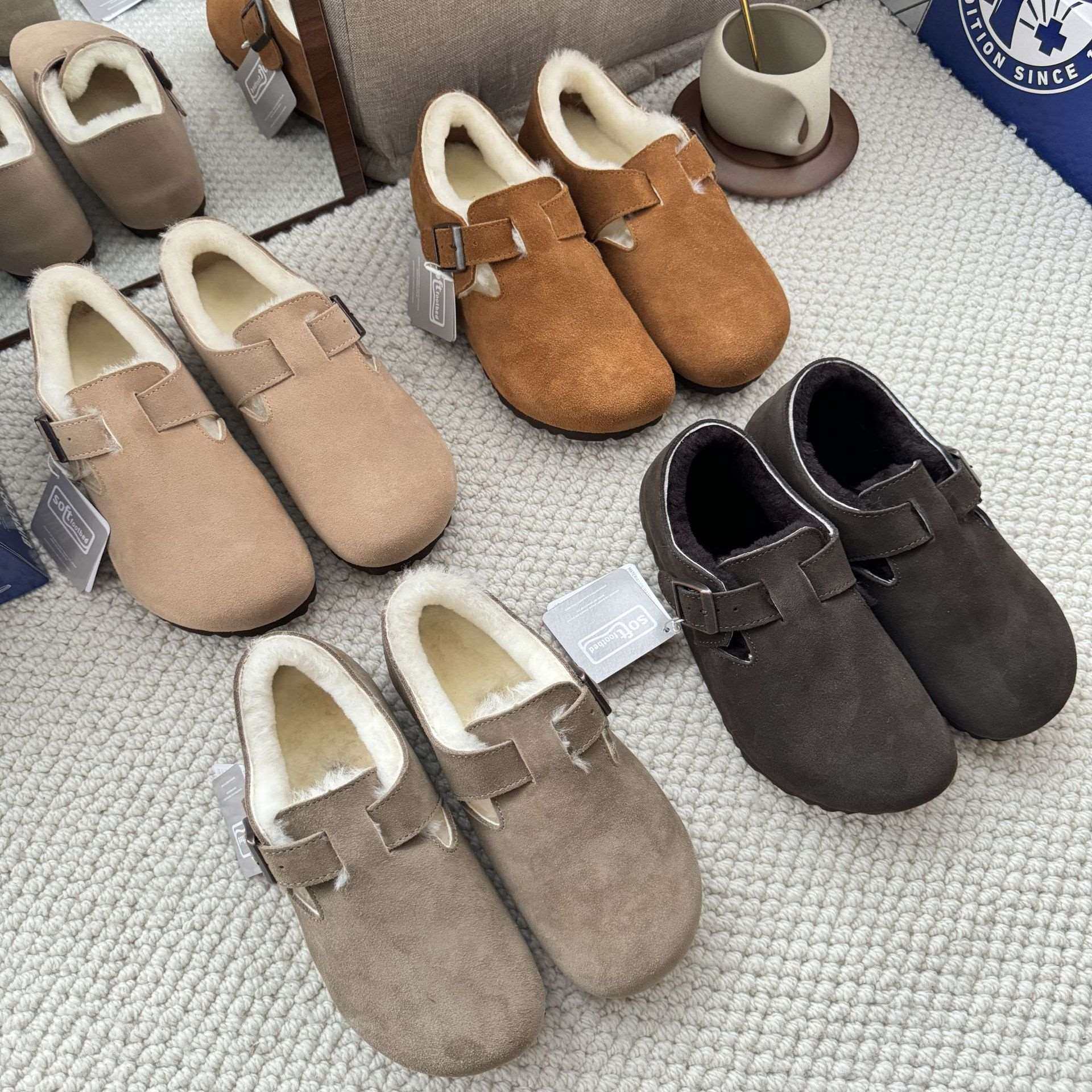 桑坡勃肯鞋女包头真皮平底外穿皮毛一体羊毛保暖博肯加厚棉鞋秋冬,女鞋,棉鞋,淘宝优惠券,粉丝福利购,淘宝优惠卷