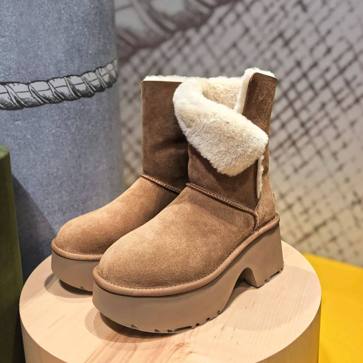 羊皮毛一体坡跟厚底可翻折两穿雪地靴女25秋冬新款保暖高跟棉靴子,女鞋,时尚雪地靴,淘宝优惠券,粉丝福利购,淘宝优惠卷