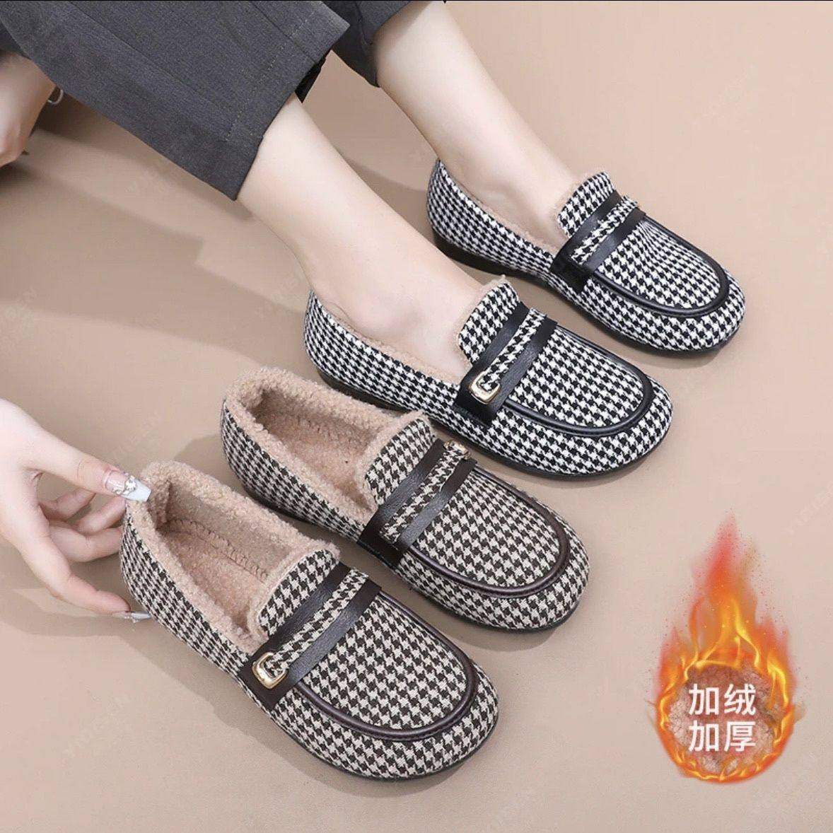 2025新款秋冬豆豆鞋女平底加绒保暖棉鞋防滑休闲孕妇一脚蹬懒人鞋