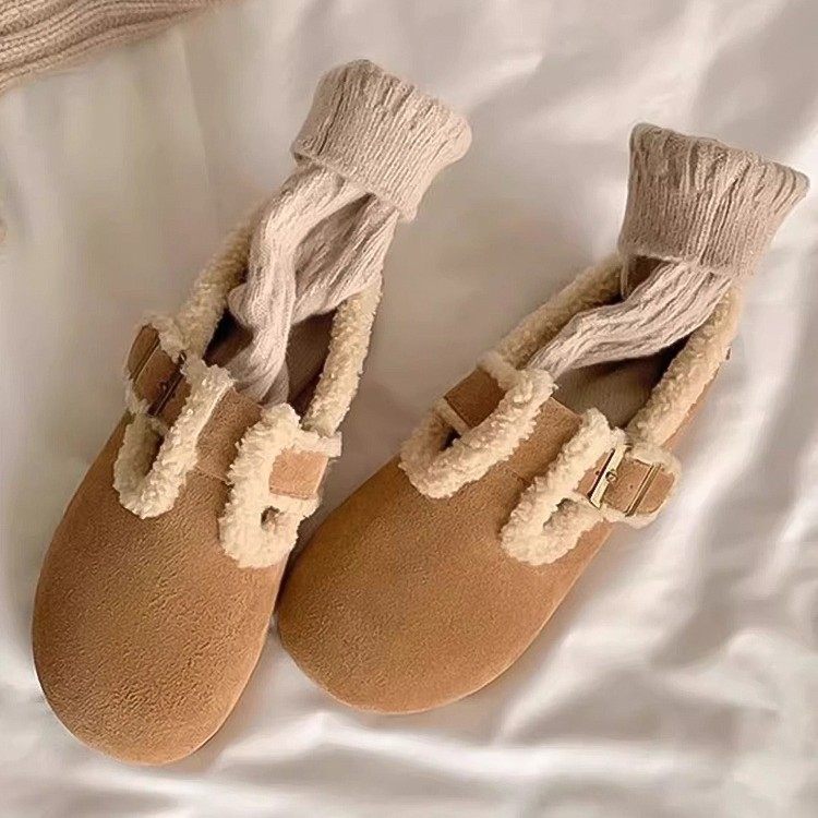 复古圆头平底扣带保暖羊羔毛勃肯鞋女秋冬新款百搭外穿休闲棉鞋,女鞋,深口单鞋,淘宝优惠券,粉丝福利购,淘宝优惠卷
