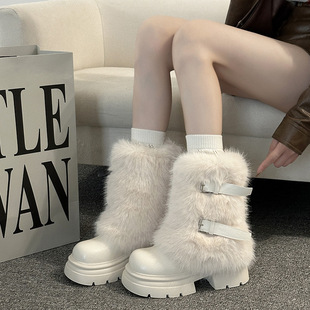 设计感百搭短靴辣妹风小众毛毛雪地靴女冬季时尚复古保暖中筒靴子