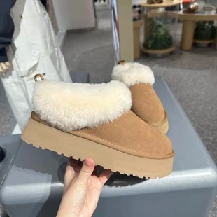 桑坡雪地靴女皮毛一体厚底羊毛领加绒保暖棉鞋2025冬季新款塔茨勒