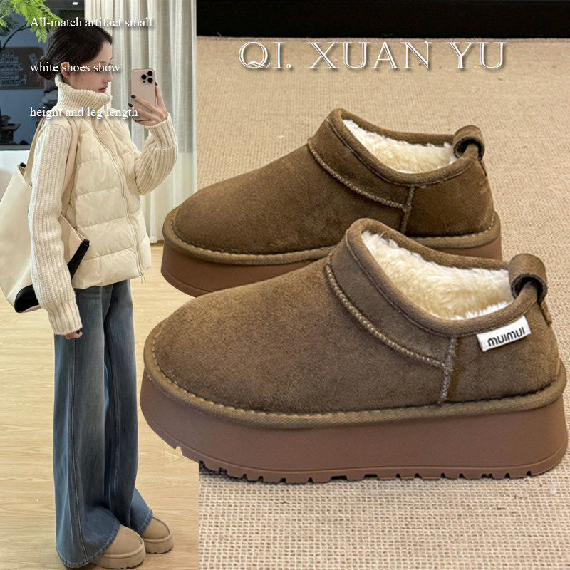 低帮雪地靴松糕厚底2025冬季新款加厚保暖懒人一脚蹬毛毛棉鞋女潮,女鞋,时尚雪地靴,淘宝优惠券,粉丝福利购,淘宝优惠卷