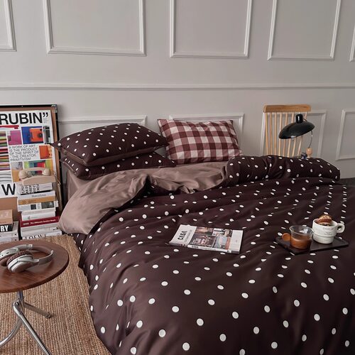 时光沸点 轻奢风美式格子波点50支纯棉四件套全棉被套床单