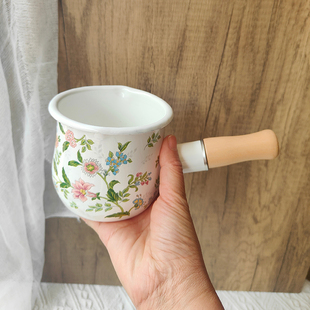 10cm迷你小奶锅双嘴单柄日式小号珐琅搪瓷牛奶酱料泼油宝宝辅食锅