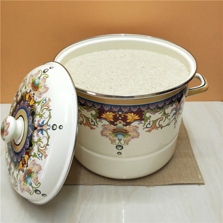 缕锌包邮大红花 珐琅搪瓷 加高加厚双耳汤锅大小米桶可装10斤米缸,厨房/烹饪用具,米桶/米缸,淘宝优惠券,粉丝福利购,淘宝优惠卷