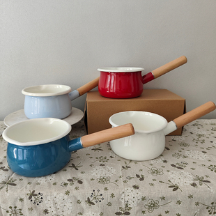 出口加厚珐琅搪瓷双嘴奶锅马卡龙色小汤锅家用宝宝辅食泡面拌沙拉