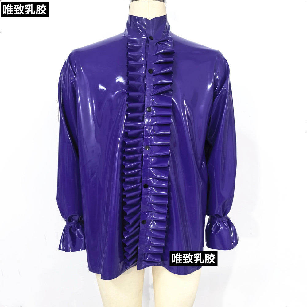 Latex 纯天然乳胶衣长袖衣服男式衬衣衬衫男装紫色多色订做定制