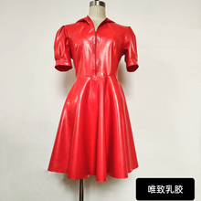 纯天然乳胶衣女装连帽泡泡袖收腰显瘦a字裙短款连衣裙子红色多色