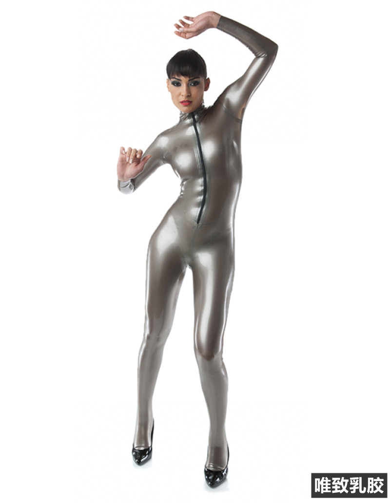 Latex catsuit 纯天然乳胶男女款珠光银色乳胶连体衣紧身高弹定做