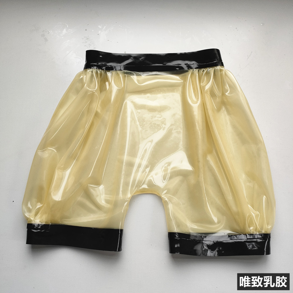 Latex纯天然乳胶内衣女士女款内裤平角灯笼短裤宽松花边透明本色
