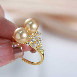 DIY珍珠配件新款S925纯银双珍珠镶钻戒指空托精致奢华小众设计感