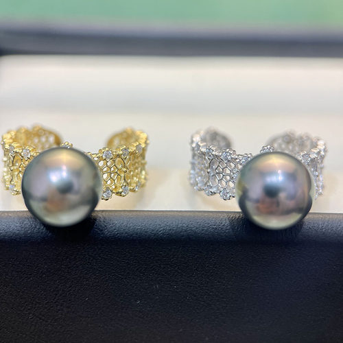 S925纯银镂空微镶锆石珍珠戒指