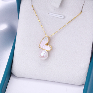 国产14k包金电镀保色爱心贝母云母片珍珠项链吊坠DIY配饰配件女