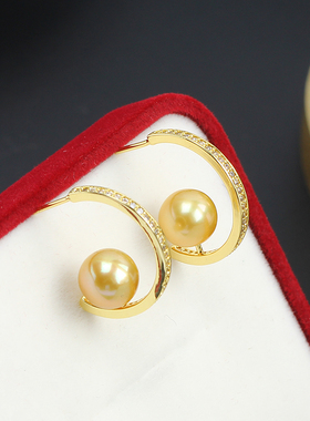 S925银针 国产14k包金注金珍珠半C圈微镶锆耳钉耳环耳饰DIY空托女