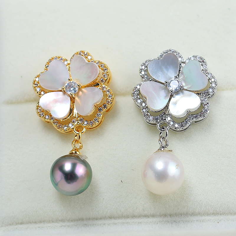 铜镀金幸运草珍珠胸针空托配件