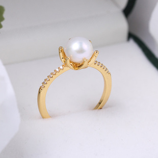 DIY珍珠配件空托 铜镀金18K皇冠锆石玉石戒指空托配饰 气质个性女