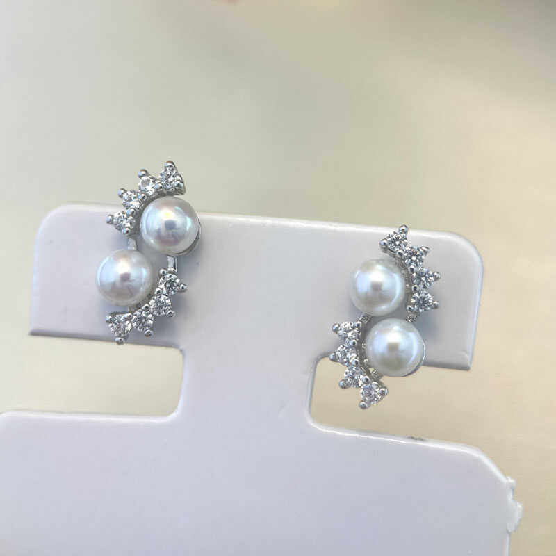 18K金DIY双珠铜镀耳钉气质