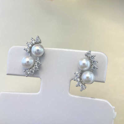 18K金DIY双珠铜镀耳钉气质