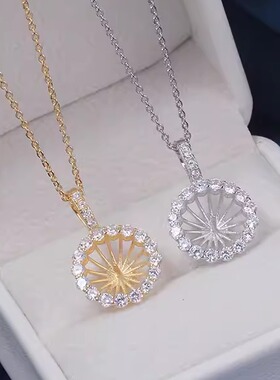 S925纯银太阳花开口式卡扣吊坠