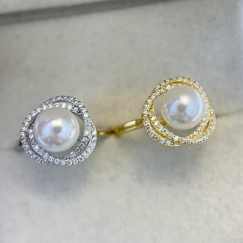 S925纯银精工鸟巢款式珍珠戒指