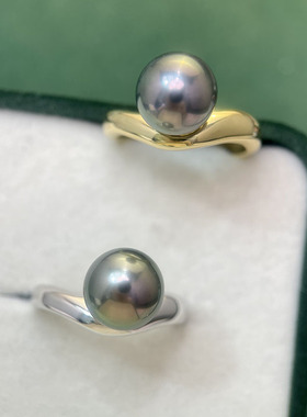 S925纯银厚版光面精工珍珠戒指