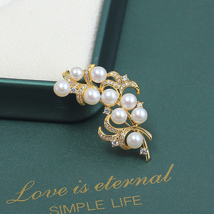 铜镀金M家微镶镂空花卉珍珠DIY胸针配饰空托配件潮流配饰女 新款