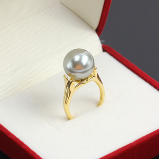 S925纯银 简单光面大方款珍珠戒指开口空托DIY配饰配件气质送礼女