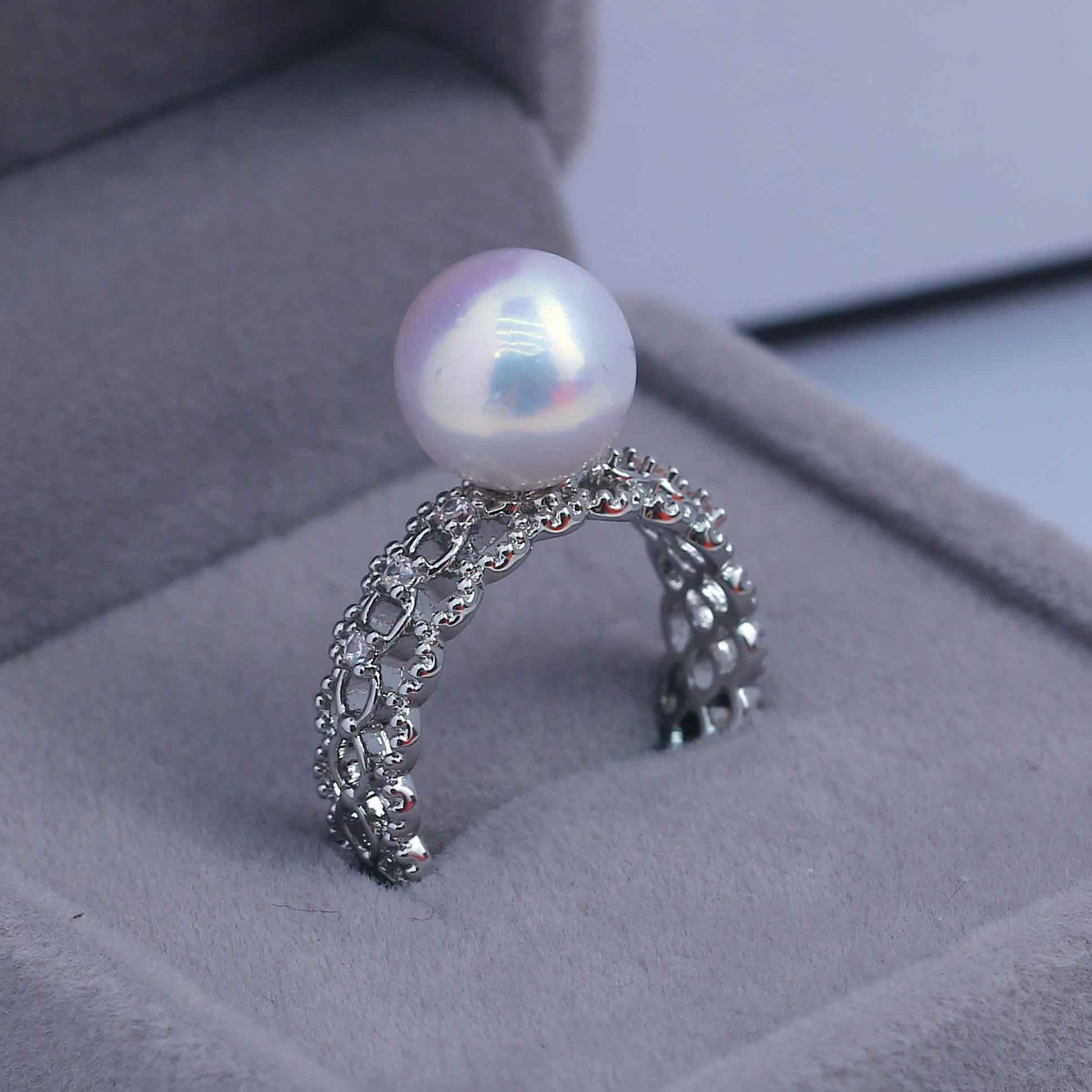 DIY珍珠配件纹理镂空戒指空托