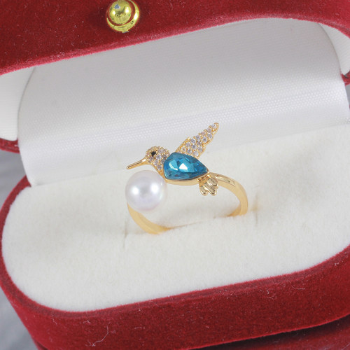 铜镀18K金精致小鸟戒指空托